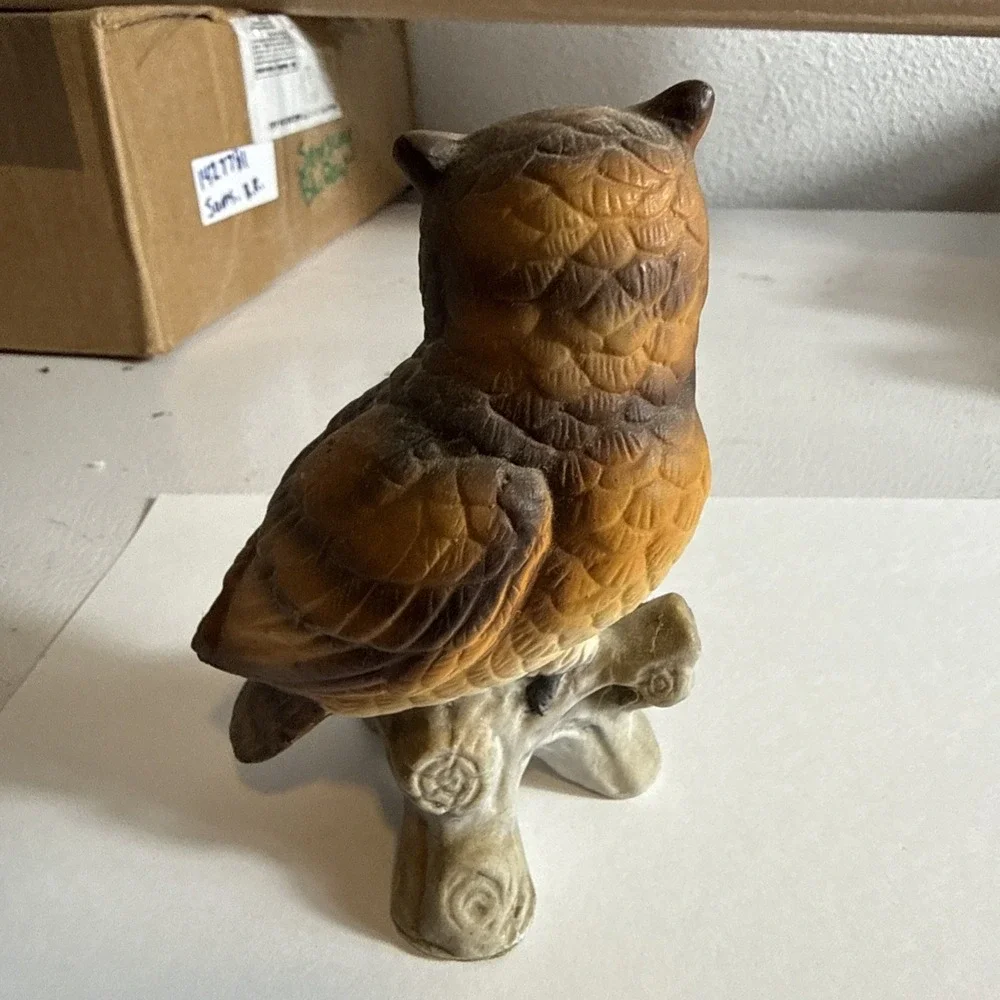 Vintage 5 In Owl Figurine Perched on Branch. Lightweight‎ Statue